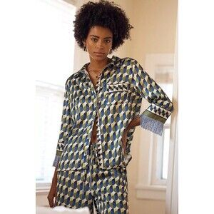 Anthropologie Fringe Cuff Pajama Top Small S NEW